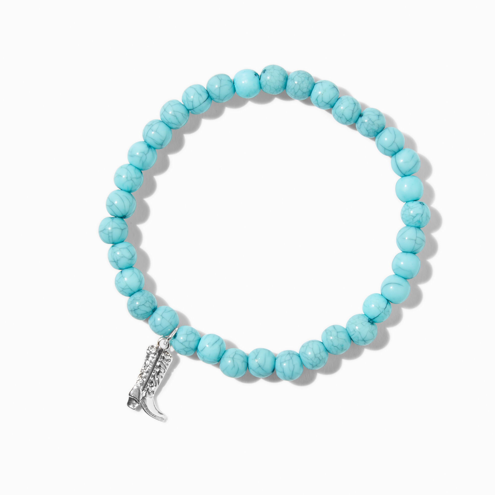 Bracelet élastique botte de cowboy perlé couleur turquoise,