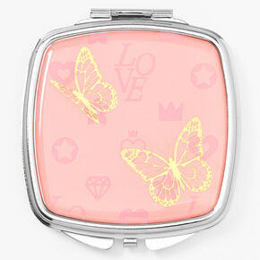 Miroir compact papillon rose,