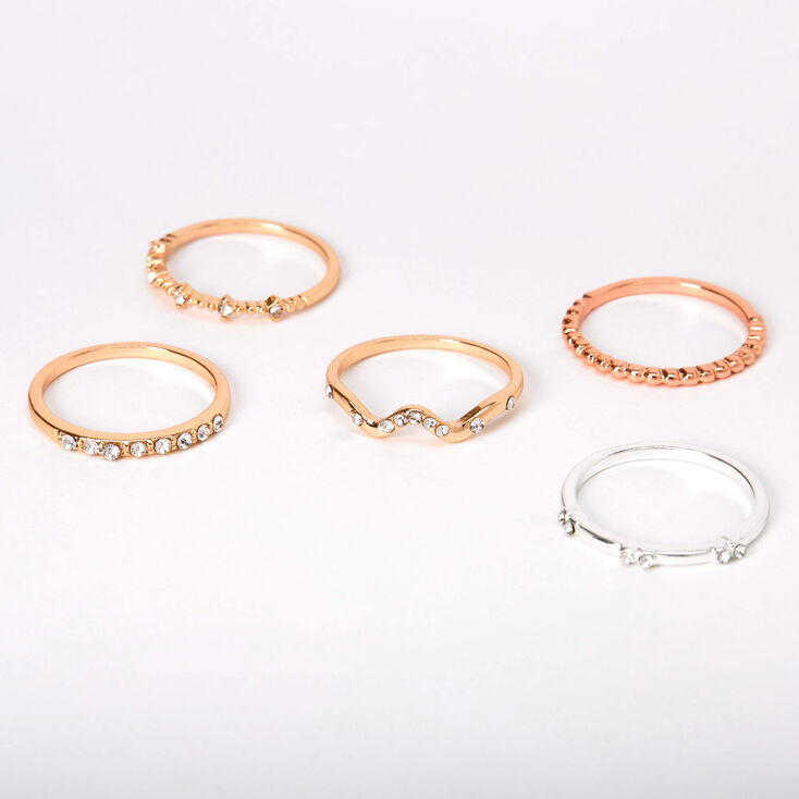 Mixed Metal Embellished Stone Rings - 5 Pack,