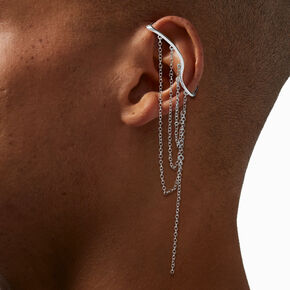 Silver-tone Faux Industrial Chain Earring ,