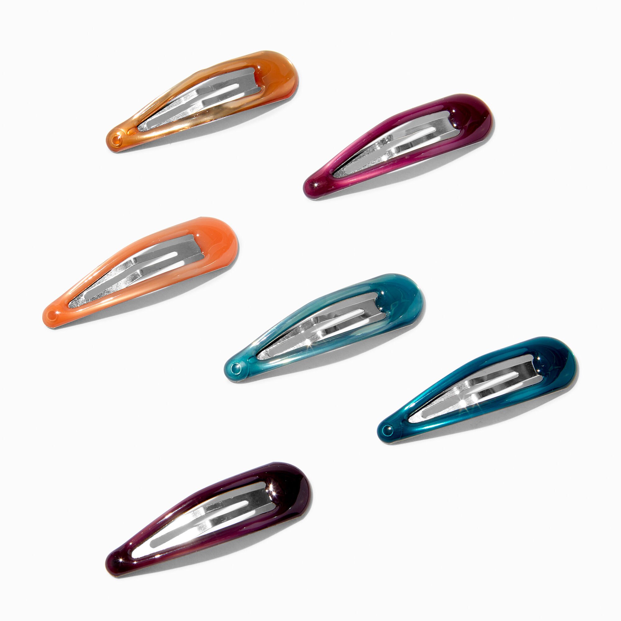 Jewel Tone Metallic Snap Hair Clips - 6 Pack,