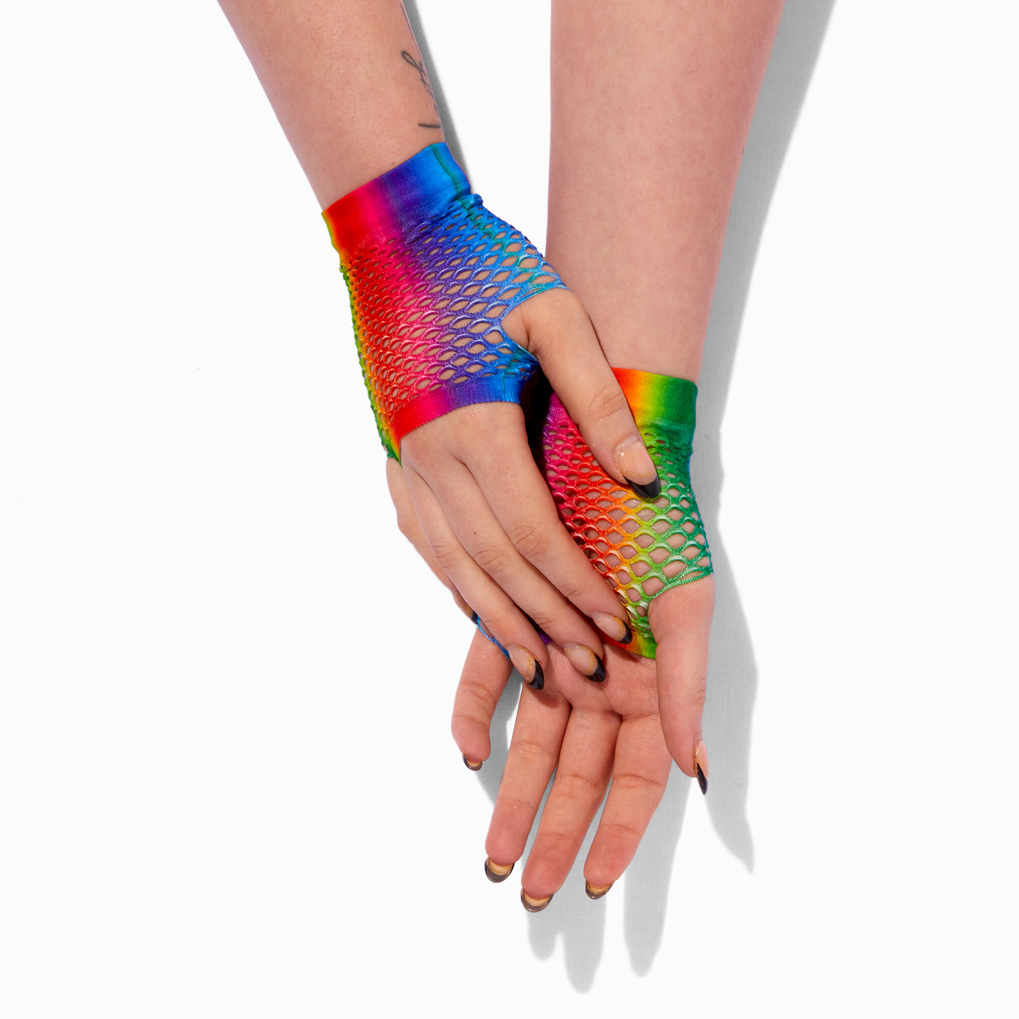 View Claires Fishnet Fingerless Gloves Rainbow information