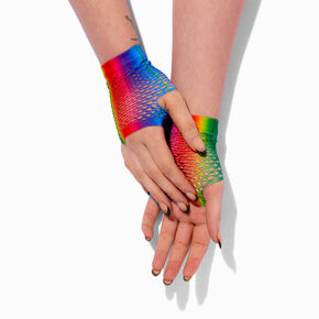 Rainbow Fishnet Fingerless Gloves,