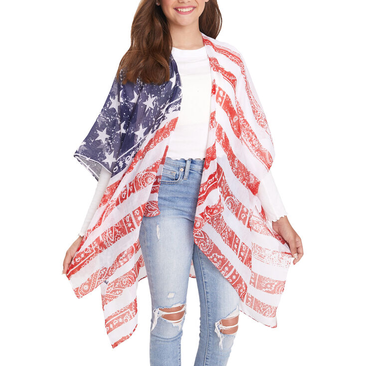 Stars and Stripes Sheer Bandana Kimono | Claire's US