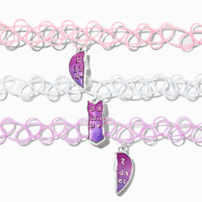 Best Friends Pastel Heart UV Colour-Changing Tattoo Choker Necklaces - 3 Pack,