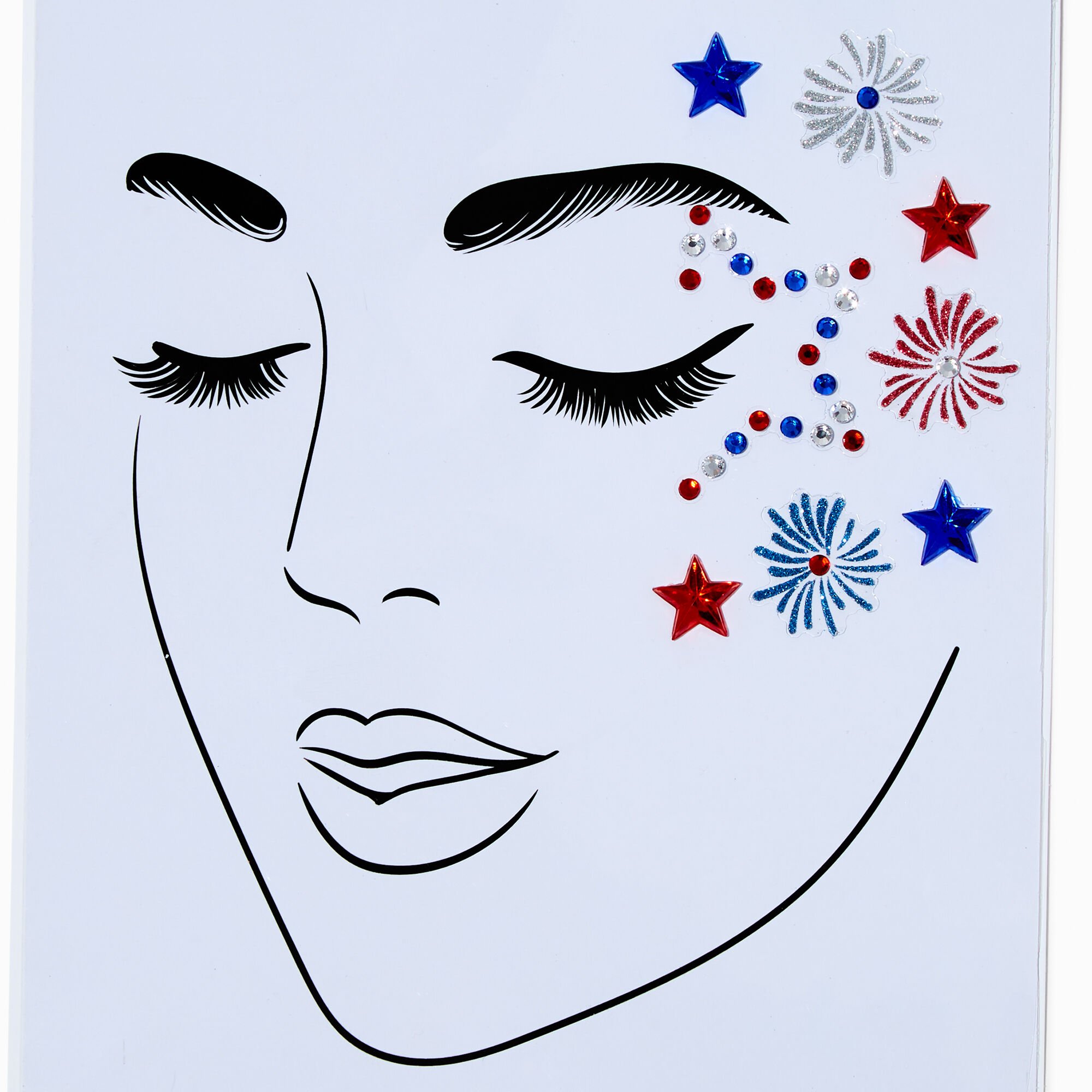 Red, White, & Blue Stars and Fireworks Face Stickers,