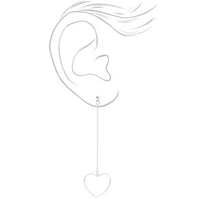 Silver-tone 3&quot; Open Heart Linear Drop Earrings,