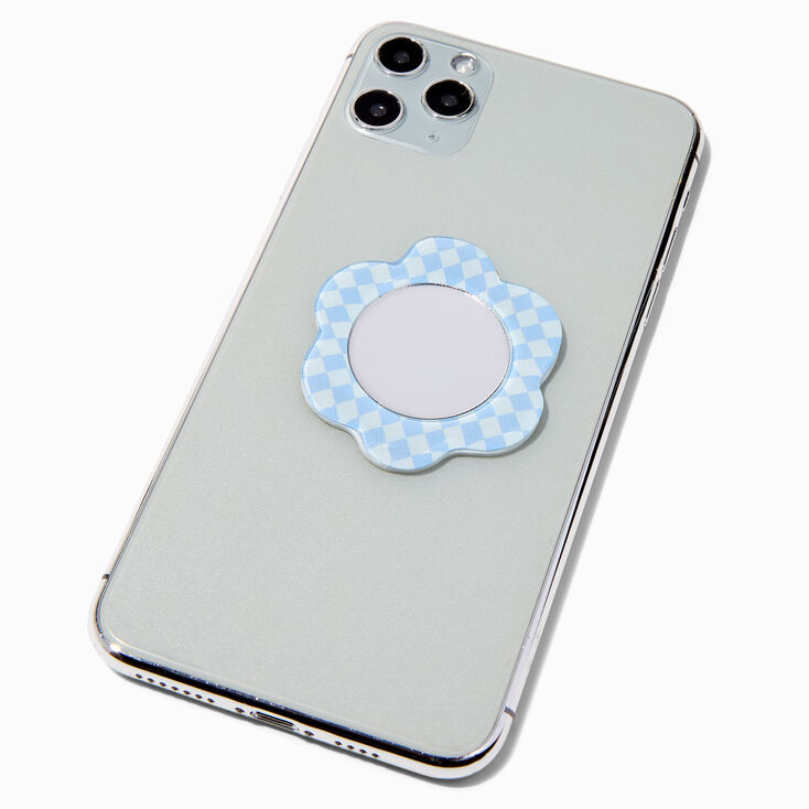Blue Checkerboard Flower Shaped Phone Case Mirror,