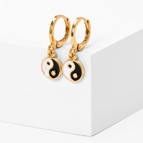 18ct Gold Plated 10MM Yin Yang Huggie Hoop Earrings,