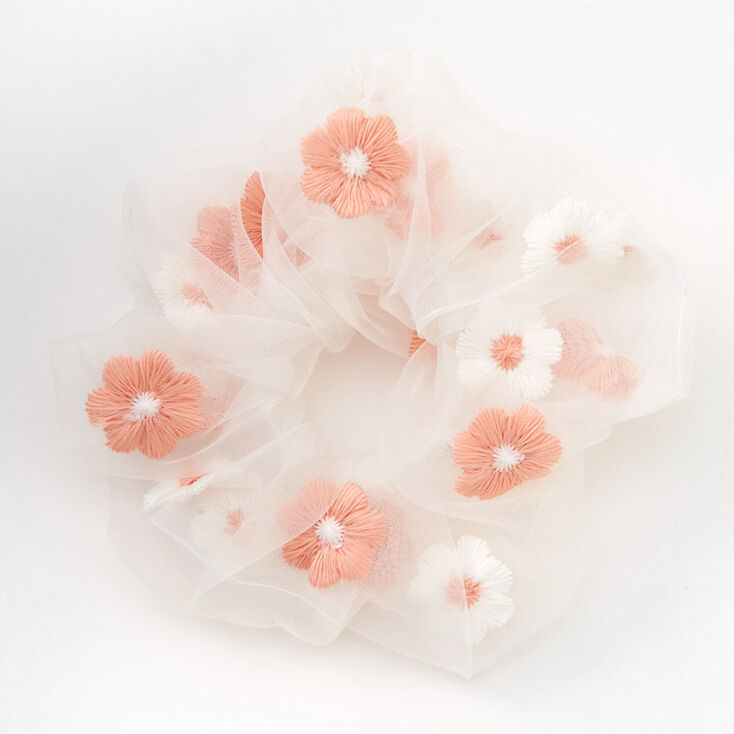 Giant Sheer Mesh Daisy Hair Scrunchie - Pink,