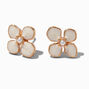 Enamel White Pearl Flower Stud Earrings,