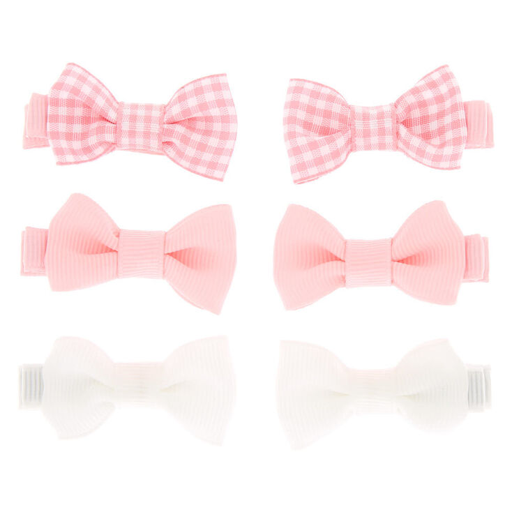 Claire&#39;s Club Gingham Hair Bow Clips - Pink, 6 Pack,