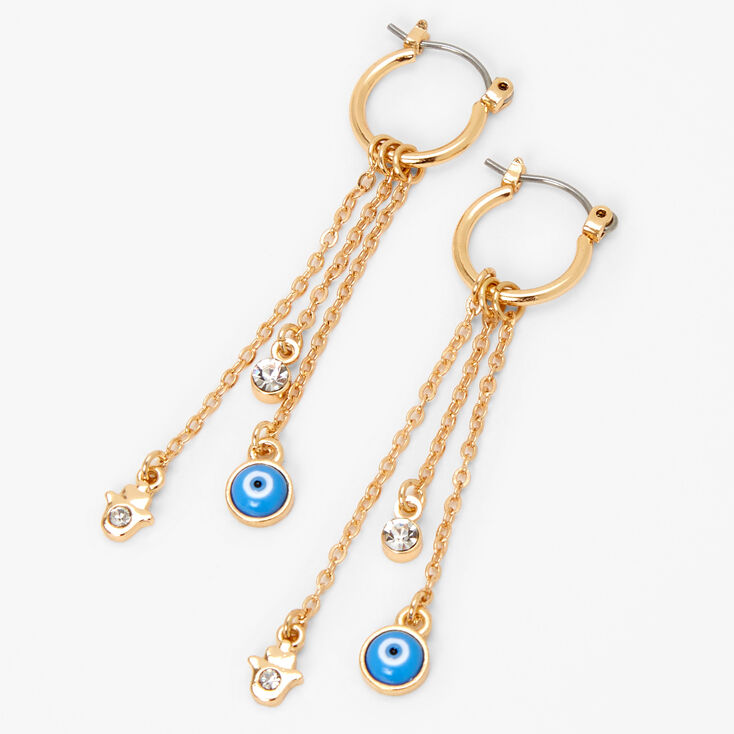 Gold 2.5 Faux Crystal Evil Eye Drop Earrings,