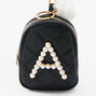Porte-cl&eacute;s mini sac &agrave; dos perles d&#39;imitation &agrave; initiale - Noir, A,
