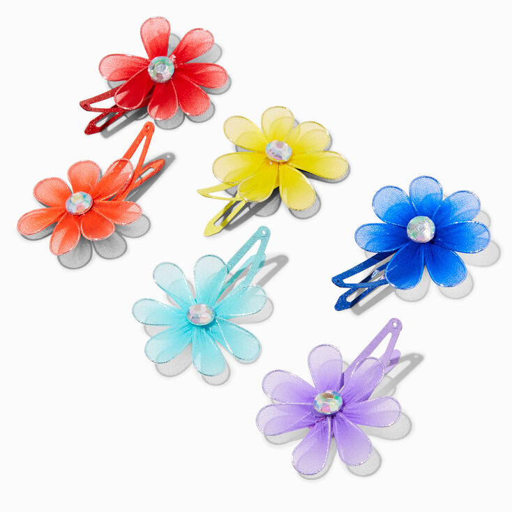 Claire&#39;s Club Rainbow Net Flower Snap Hair Clips - 6 Pack,