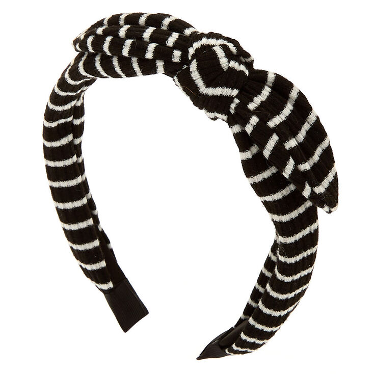 Ribbed Striped Knotted Bow Headband - Black,