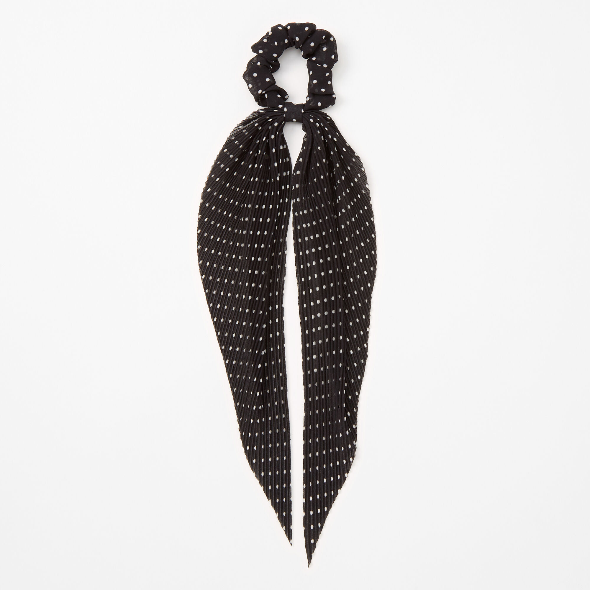 Pleated Polka Dot Hair Scrunchie Scarf - Black,