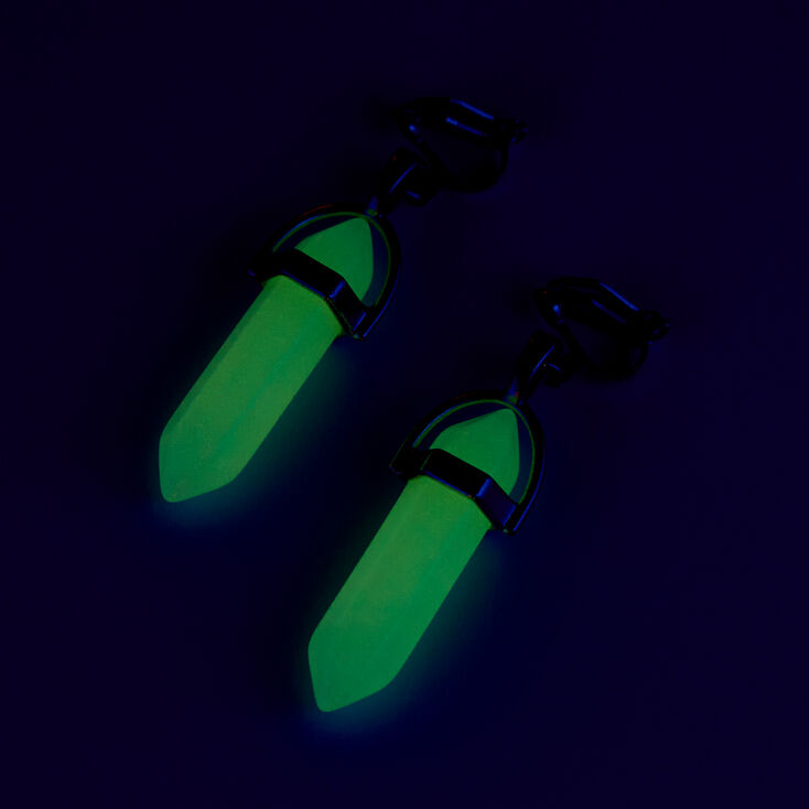 Pink Glow in the Dark Mystical Gem 1&quot; Clip-On Drop Earrings,