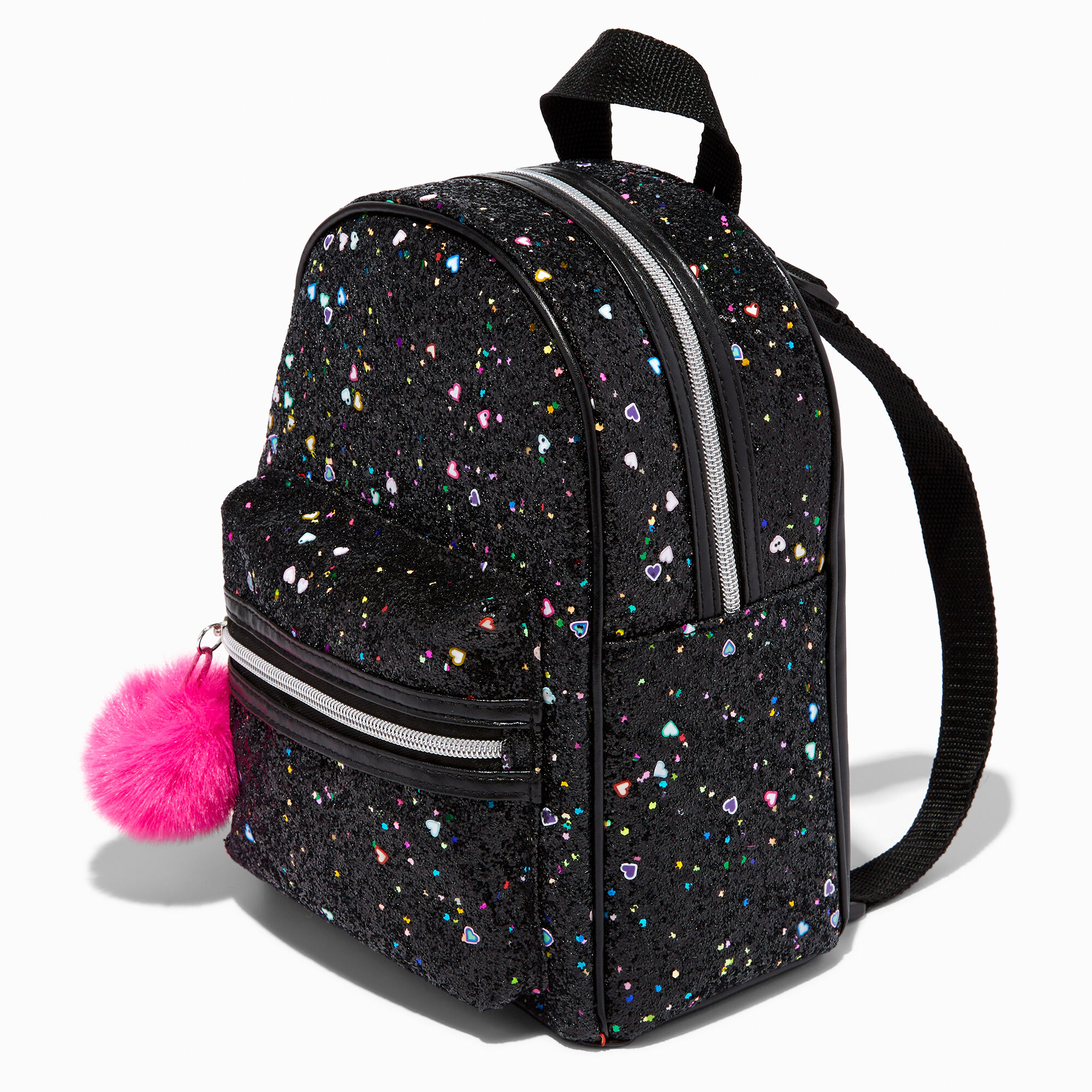 View Claires Heart Glitter Mini Backpack Black information
