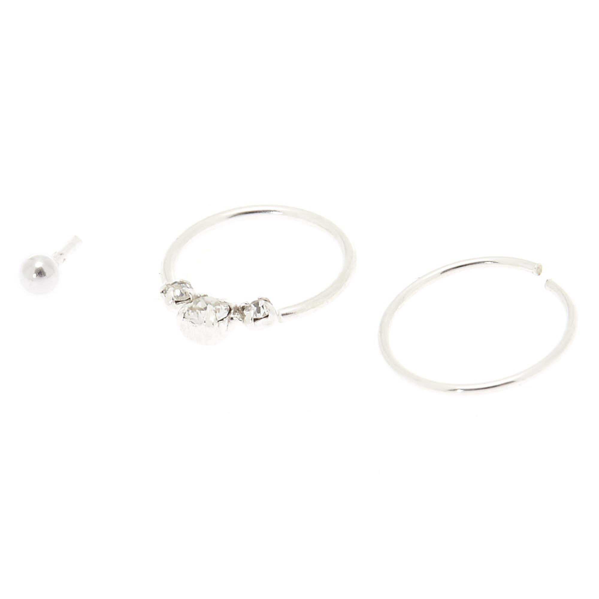 View Claires Tone Hoops Stud Cartilage Earrings 3 Pack Silver information