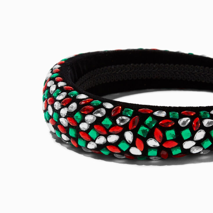 Serre-t&ecirc;te en imitation velours noir strass No&euml;l,