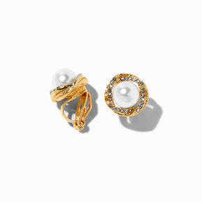 Gold Pearl Knot Clip On Earrings,