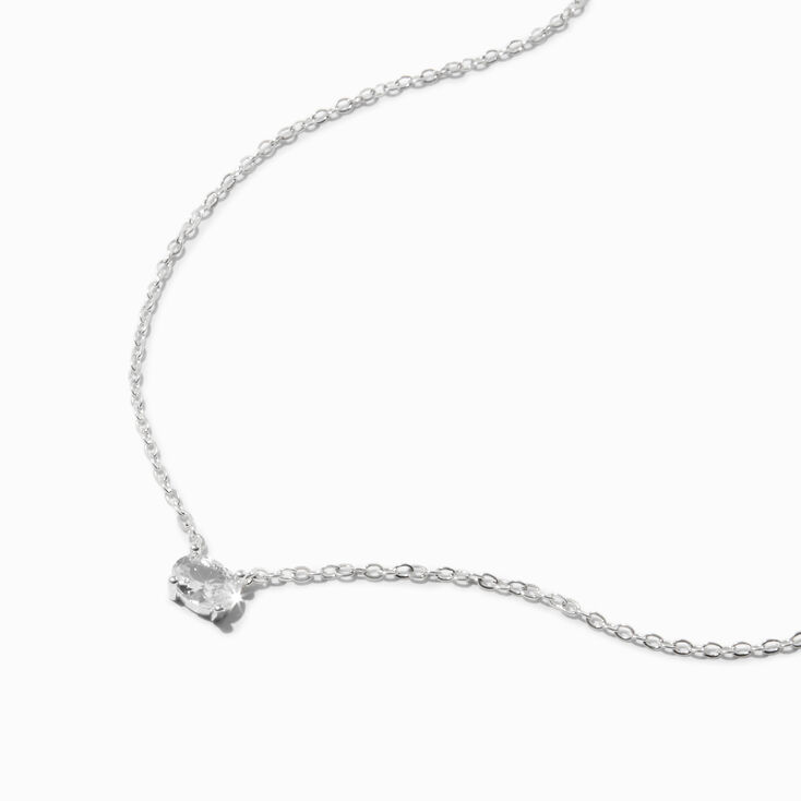 Silver-tone Oval Cubic Zirconia Pendant Necklace