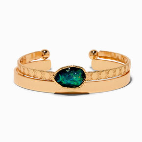 Green Stone Gold-tone Cuff Bracelets - 2 Pack ,