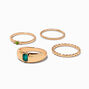 Green Rhinestone Gold-tone Signet Ring Set - 4 Pack,
