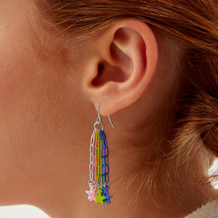 Rainbow Star Chain Drop Earrings,
