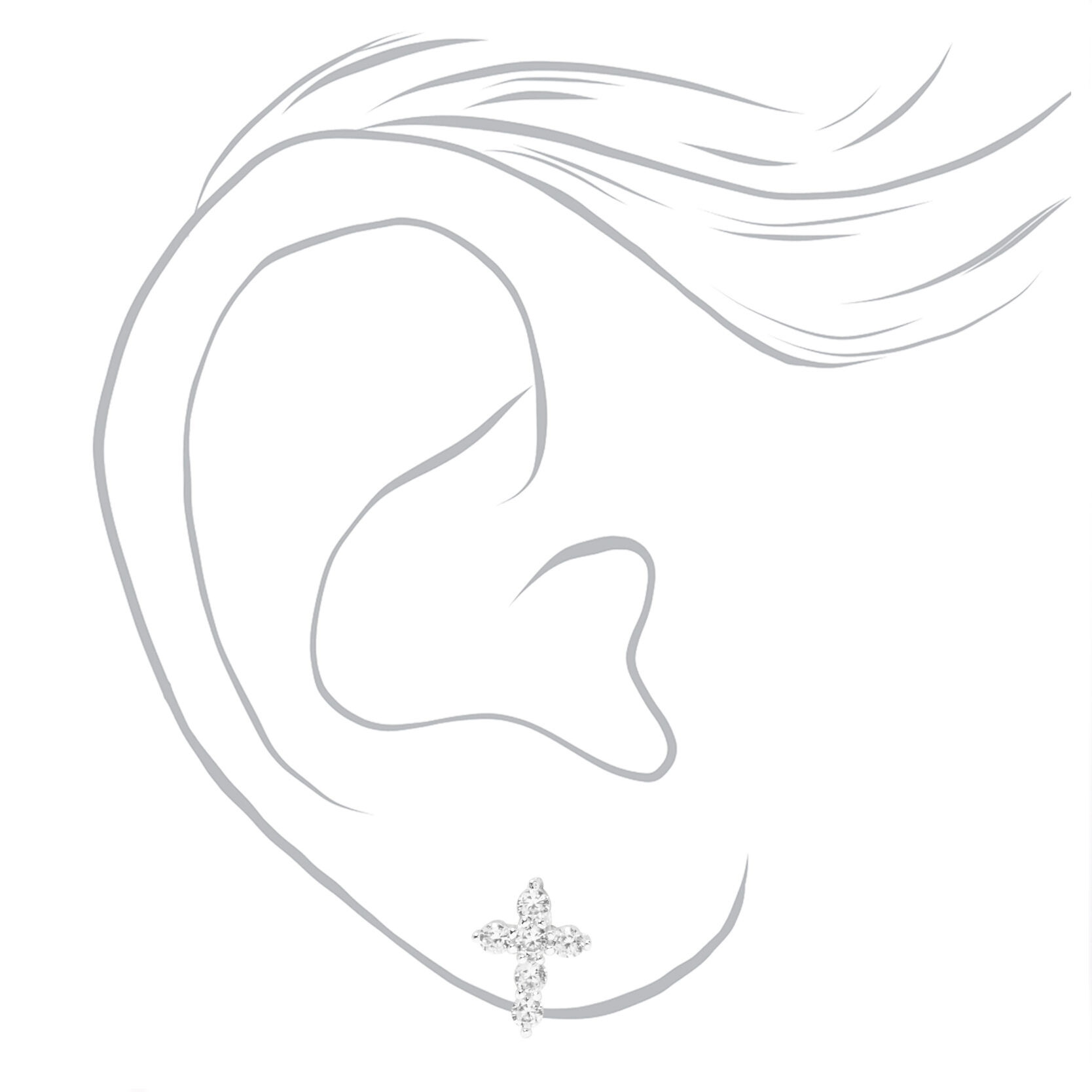 Silver-tone Cubic Zirconia Cross & Stud Earrings - 3 Pack,