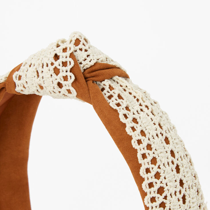 Tan Crochet Knotted Headband,