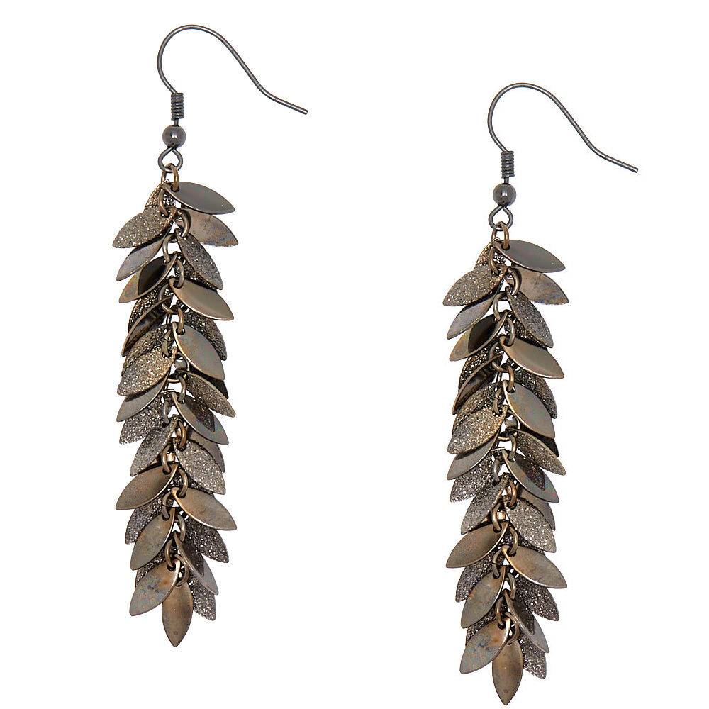 Hematite 2.5" Leaf Cluster Drop Earrings,