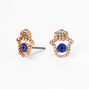 Gold Hamsa Hand Stud Earrings - Blue,
