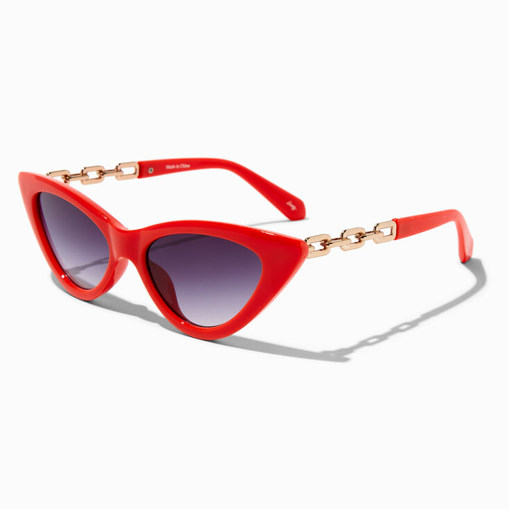 Chunky Red Cat Eye &amp; Gold Chain Link Sunglasses,