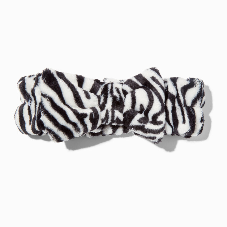Bandeau de d&eacute;maquillage &agrave; n&oelig;ud en fausse fourrure z&egrave;bre,