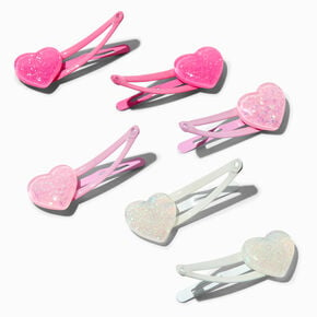 Claire&#39;s Club Glitter Heart Snap Hair Clips - 6 Pack,