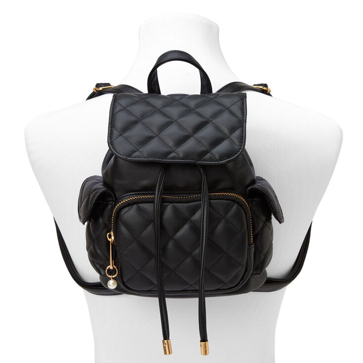 Black Quilted Flap Backpack,