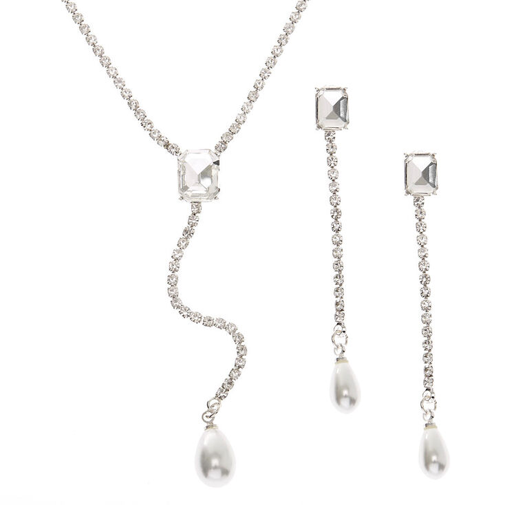 Claire's Parure de bijoux collier en Y strass couleur argentée - Lot de 2