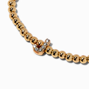 Gold-tone Beaded Pav&eacute; Initial Stretch Bracelet - J,