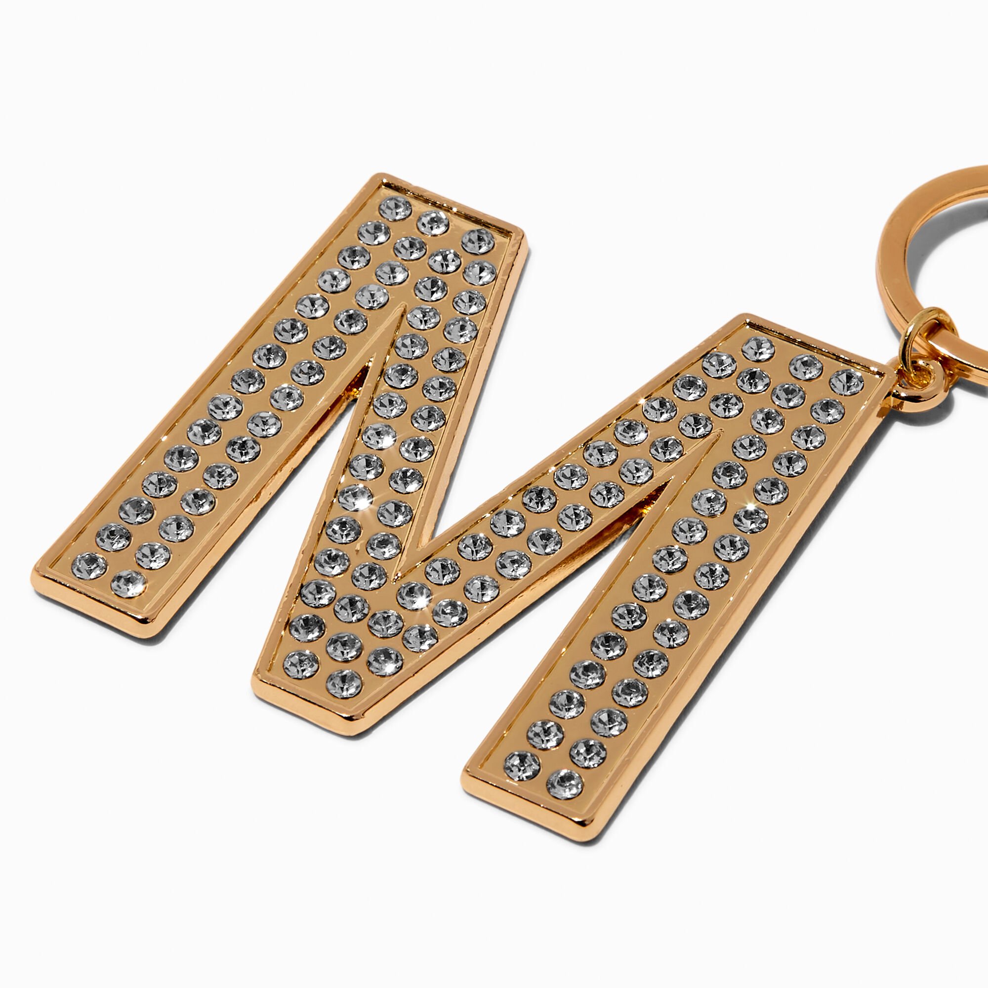 Gold-tone Bedazzled Initial Keychain - M | Claire's US Gold-tone Bedazzled Initial Keychain - M | Claire's US