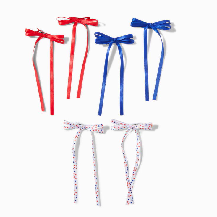 Stars &amp; Stripes Long Tail Hair Bow Clips - 6 Pack ,