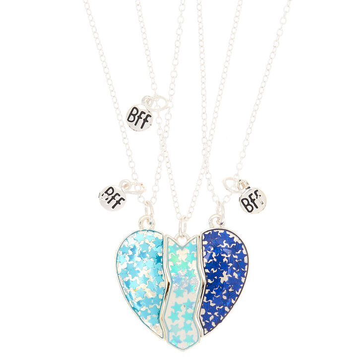Lot de 3&nbsp;colliers d&rsquo;amiti&eacute; &agrave; pendentif c&oelig;ur holographique bleu,