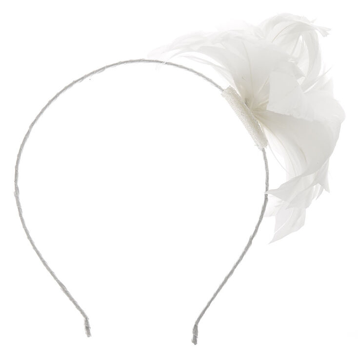 Feather Flower Hair Fascinator Headband - White,