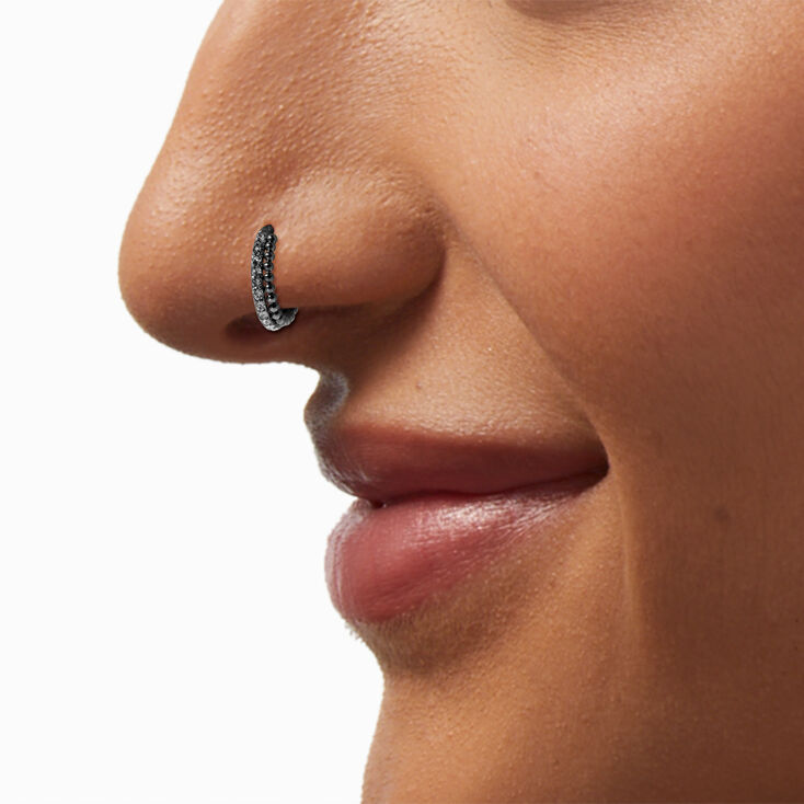 16G Silver-tone Titanium Crystals &amp; Balls Nose Hoop,