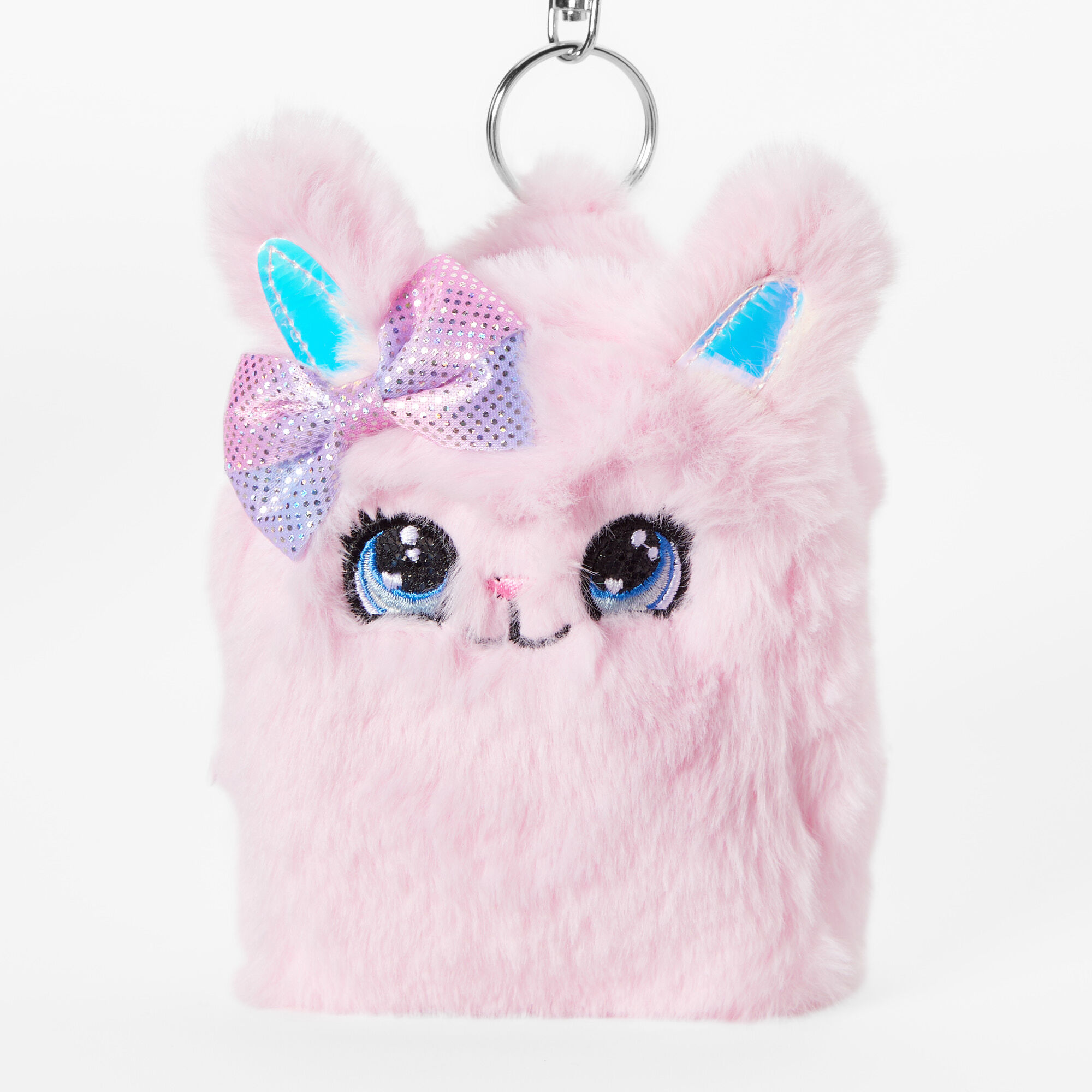 Pink Fuzzy Bunny Mini Backpack Keyring,