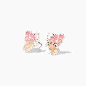 Silver-tone UV Color-Changing Glitter Butterfly Stud Earrings,