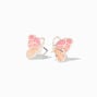 Silver-tone UV Color-Changing Glitter Butterfly Stud Earrings,