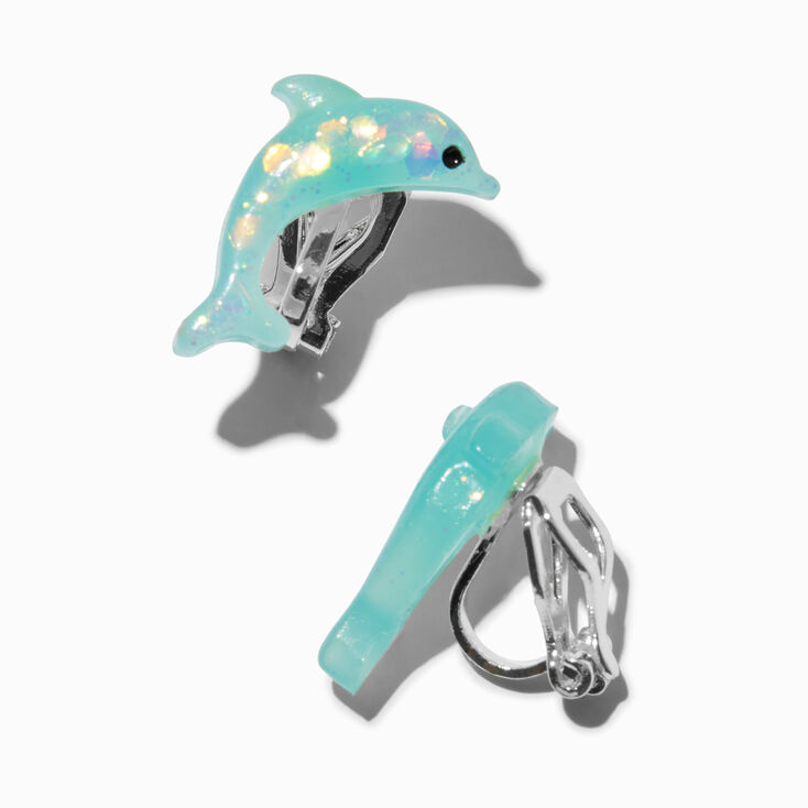 Glitter Dolphin UV Color-Changing Clip-On Stud Earrings,