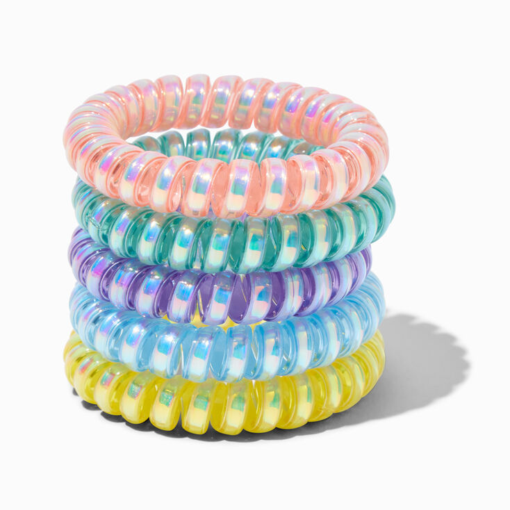 Pastel Iridescent Spiral Hair Ties - 5 Pack,